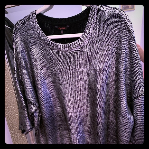 Anthropologie Sweaters - Anthropologie Silver Metallic Sweater